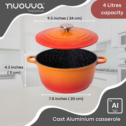 Casserole Dishes with Lid Oven Proof – Non Stick Deep Dutch Oven – Induction Cooking Pot – Oven Safe Aluminium Stockpot – 4L, 24Cm, Orange – by