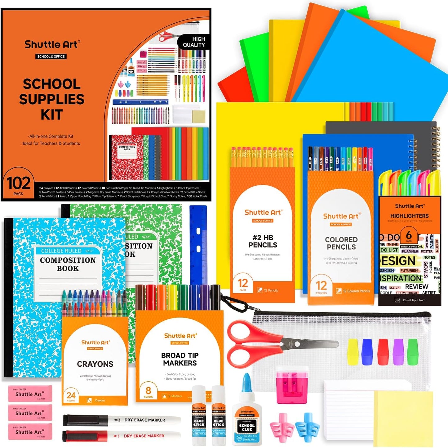 102 PCS Back to School Stationery Supplies Set, Student & Teacher Study Essentials for Secondary School, University, School & Office Stationary Kit Including Pens, Markers, Notebooks Etc