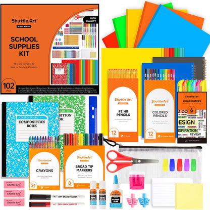 102 PCS Back to School Stationery Supplies Set, Student & Teacher Study Essentials for Secondary School, University, School & Office Stationary Kit Including Pens, Markers, Notebooks Etc
