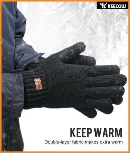 Mens Winter Gloves,Womens Thermal Warm Knit Touchscreen Gloves with Fleece Lining for Running Ski