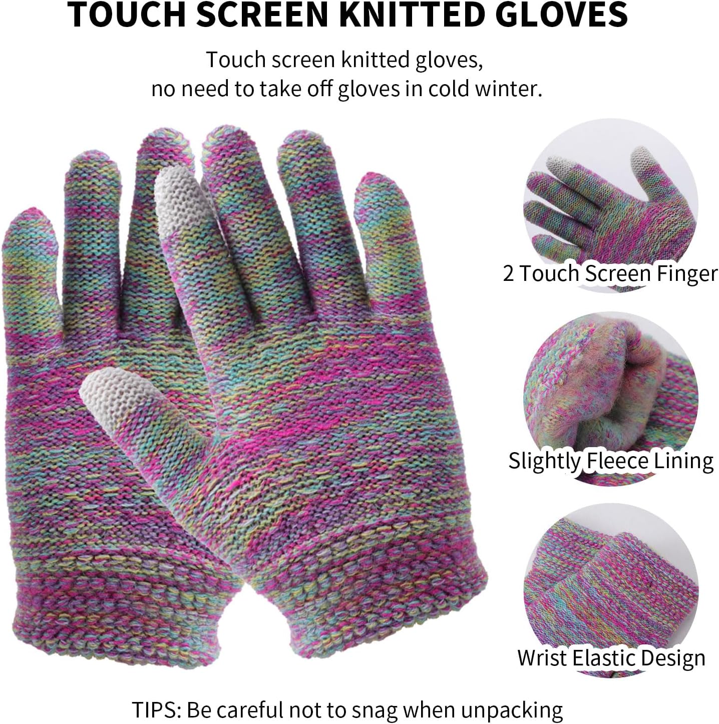 Kids Winter Hat Scarf and Gloves Set,Warm Thermal Knitted Beanie Cap Snood Neck Warmer Touchscreen Mitten with Soft Fleece Lining for Girls Boys Age 4-10