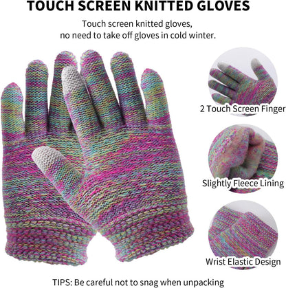Kids Winter Hat Scarf and Gloves Set,Warm Thermal Knitted Beanie Cap Snood Neck Warmer Touchscreen Mitten with Soft Fleece Lining for Girls Boys Age 4-10