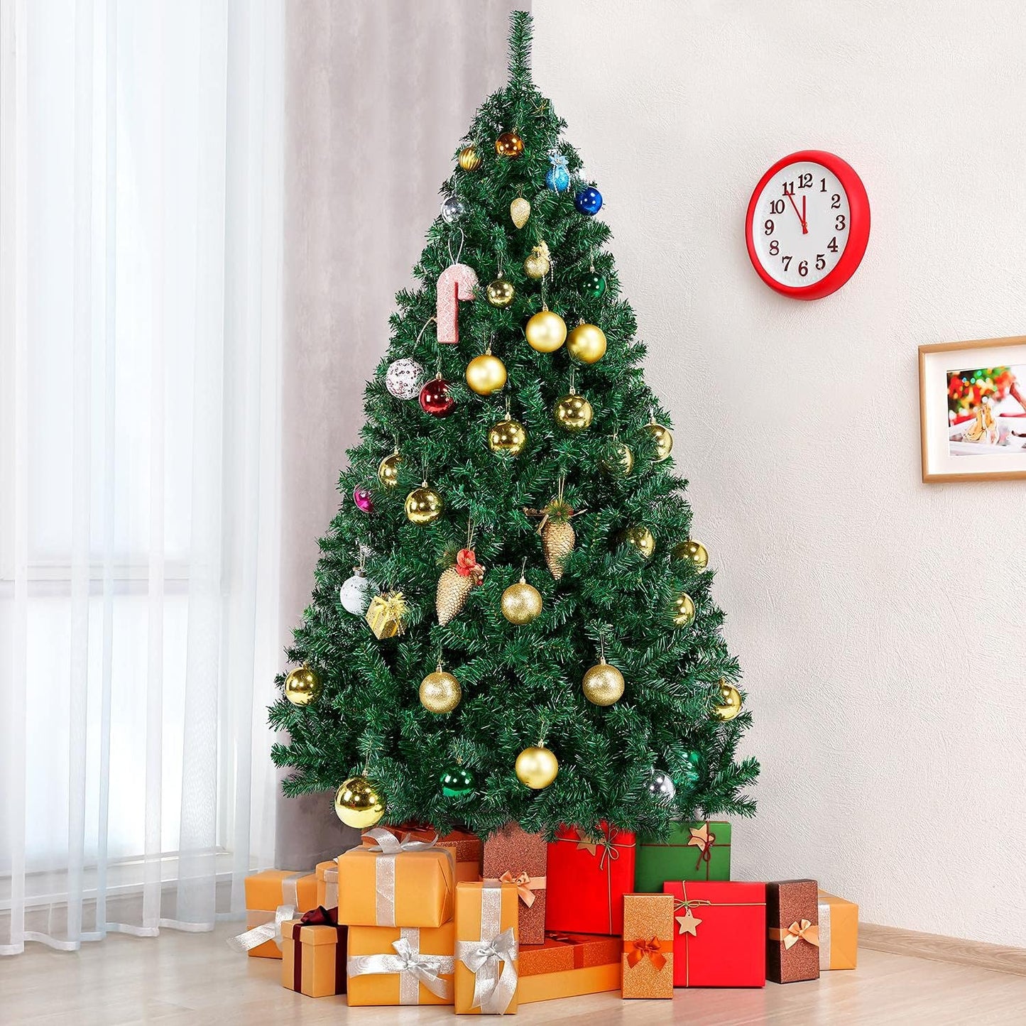 6Ft Hinged Spruce Christmas Tree Holiday Decoration Artificial Unlit Xmas Tree with 1000 PVC Flexible Tips