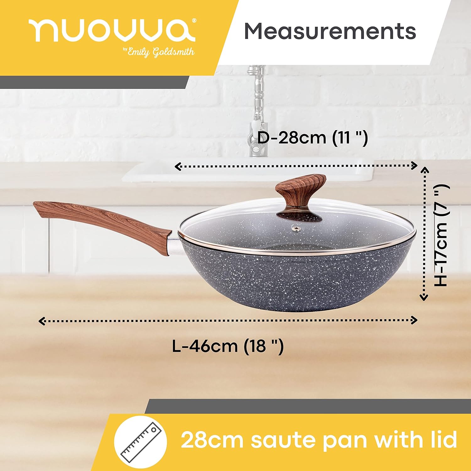 nuovva  Non Stick Wok Pan – Deep Stir Fry Pan with Lid – 28Cm Frying Pan with Induction Base
