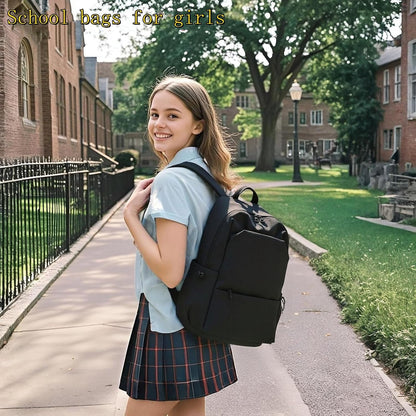 Black Girls Backpack Cute School Bags for Teen Girls Boys, Back Packs Women Casual Daypack 14" Laptop Backpacks with Card Holder(Black)
