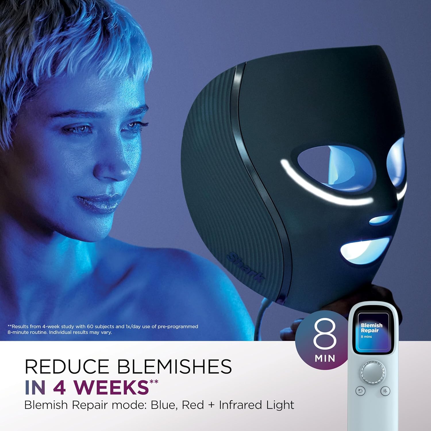 Cryoglow LED Face Mask with Under-Eye Cooling, Anti-Ageing & Blemish Repair, Red & Blue LED, Infrared Light Therapy, USB-C, Remote Control, Storage Bag, Adjustable Straps