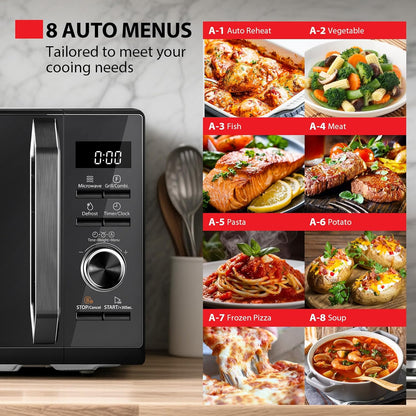 Toshiba Black Microwave 20 Liter Digital 800W Microwave Oven with 1000W Grill, Combination Compact with 5 Power Levels, 8 Auto Menus, Grill, Combi, Digital Clock, Mirror Door Finish, MW3-AG20PF(MB)