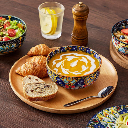SIMI Dinner Set- 18 Pieces for 6 People, Porcelain Plates and Bowls Set, Bohemian Style Dinnerware Sets, Scratch Resistant Dinner Service Set, Dishwasher and Microwave Safe