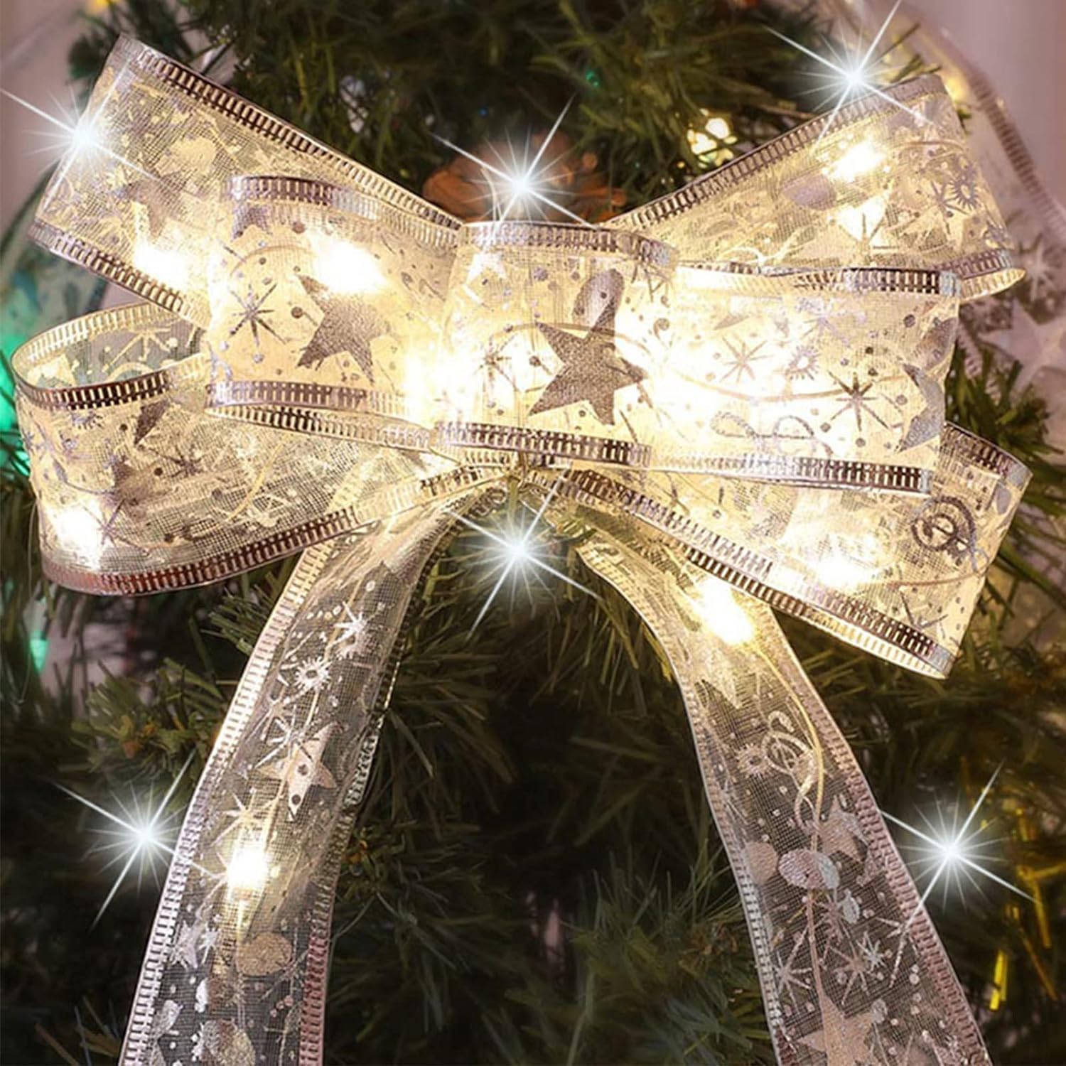 Christmas Tree Lights, 19Ft/6M 60 LED Christmas Tree Ribbon Waterproof Fairy Lights Christmas Decorations Curtain Lights Hanging Fairy Lights for Bedroom Wall Garden Patio Christmas Tree Decorations