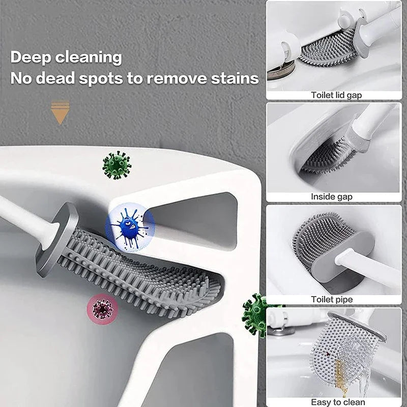 Hanging Silicone Toilet Brush with Extended Handle and Quick-Drying Holder - The Ultimate Bathroom Cleaning Solution