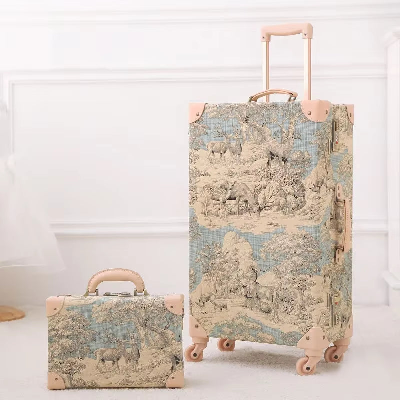 13In 20In 24In 26In Vintage Old Fabric Travel Trolley Luggage with Combination Lock Rolling Suitcases with Spinner Wheels