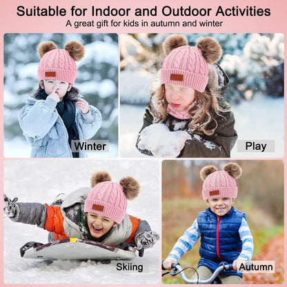Kids Winter Beanie Hat Scarf Gloves Set 3 In1, 3Pcs Knit Warm Toddler Winter Cap Gloves Neck Warmer for Boys Girls 1-6 Year, Winter Accessories Sets for Children Outdoor Sports