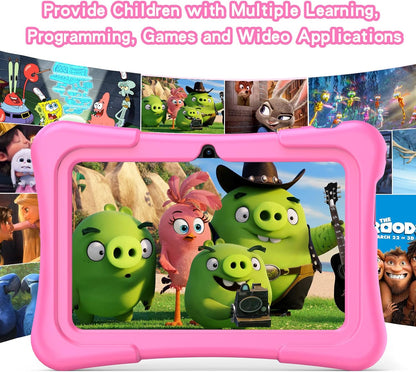 Kids Tablet 7 Inch Android 11, 2GB RAM 32GB ROM BT Wifi Dual Camera Educational Games Parental Control, Kids Software with Type C, Pink