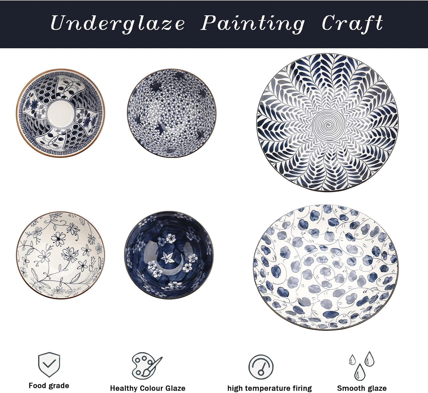 Dinner Set-Plates and Bowls Set-Blue and White Porcelain Crockery Set-Tableware Gift Set-Chinese Japanese Dinnerware Set-20 Cm/7.8 Inches Dinner Plates for 2 and 300 Ml Cereal Bowl for 4