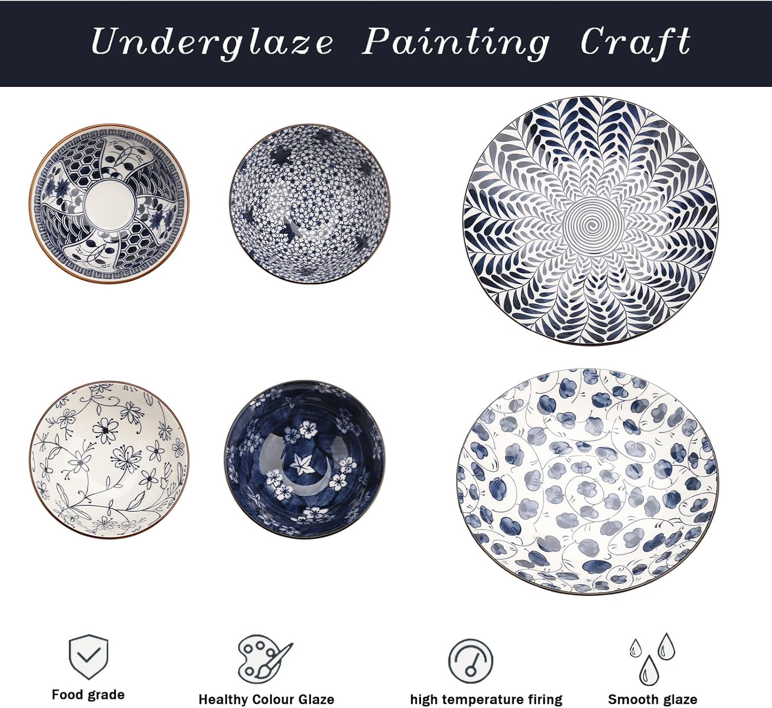 Dinner Set-Plates and Bowls Set-Blue and White Porcelain Crockery Set-Tableware Gift Set-Chinese Japanese Dinnerware Set-20 Cm/7.8 Inches Dinner Plates for 2 and 300 Ml Cereal Bowl for 4