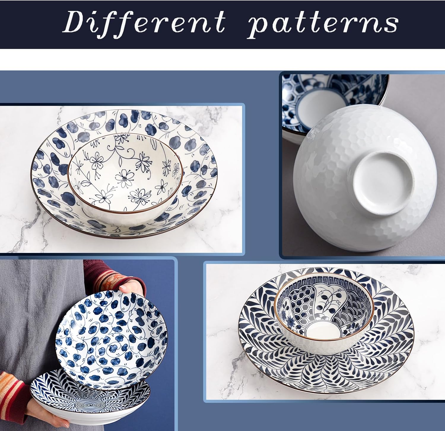 Dinner Set-Plates and Bowls Set-Blue and White Porcelain Crockery Set-Tableware Gift Set-Chinese Japanese Dinnerware Set-20 Cm/7.8 Inches Dinner Plates for 2 and 300 Ml Cereal Bowl for 4