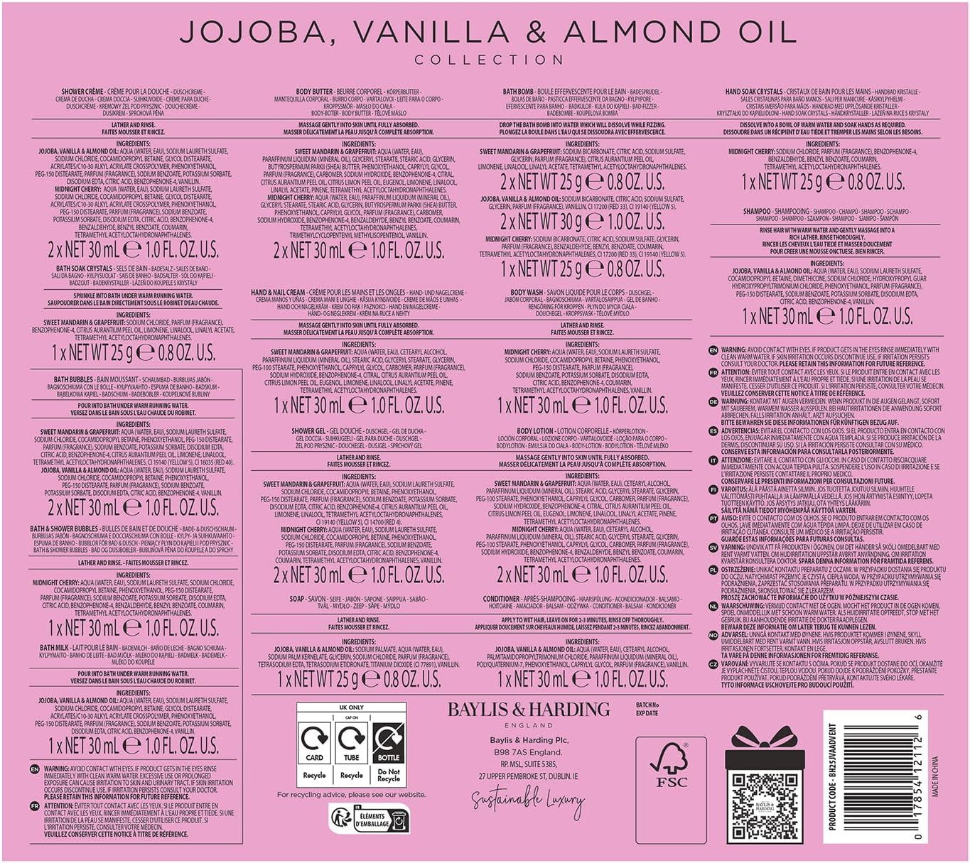 Jojoba, Vanilla & Almond Oil Luxury 24 Days of Beauty Advent Calendar Gift Set - Vegan Friendly