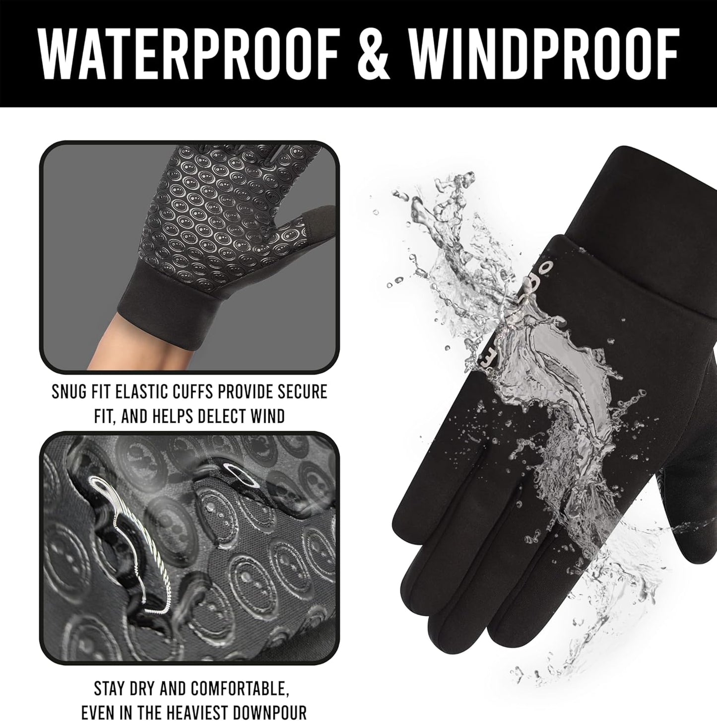 Aqua Waterproof Thermal Gloves for Men'S – Touchscreen Sensitive, Warm Padded, Anti-Slip Palm Grip, Lightweight – Perfect for Cold Weather, Cycling, Running, Hiking & Dog Walking