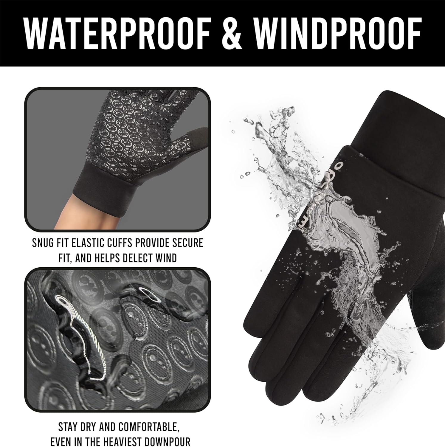 Aqua Waterproof Thermal Gloves for Men'S – Touchscreen Sensitive, Warm Padded, Anti-Slip Palm Grip, Lightweight – Perfect for Cold Weather, Cycling, Running, Hiking & Dog Walking
