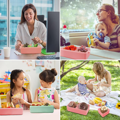 Jsdoin Lunch Box Stackable,1400Ml Containers with 3 Removable Compartments and Cutlery, Leak Proof 2 Layer Boxes, for Adults Kids Office Microwave Dishwasher Safe Available(Pink)