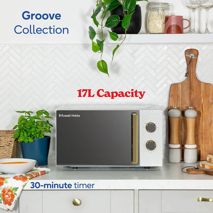Russell Hobbs  Litre 700W White Solo Manual Microwave with Groove Design, 5 Power Levels, Integrated Timer and Defrost Function, Easy Clean RHMM723