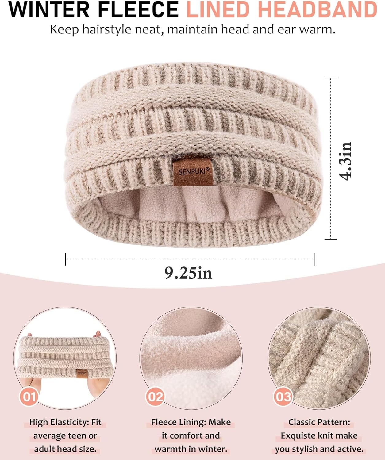 Winuesa Headbands Hat Scarf and Gloves Set Ladies, Slouchy Beanie Hat Women Touchscreen Gloves Women Knit Scarf Ear Warmers 4 in 1 Cold Weather Gift Set