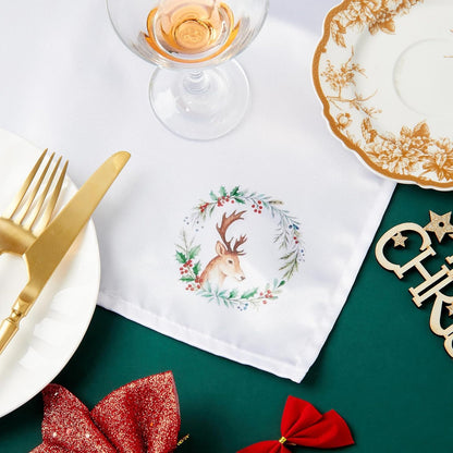 12 Pcs 43 X 43 Cm Christmas Napkins Soft Comfortable Cloth Napkin Reusable Satin Table Napkin for Home, Restaurants, Parties(Garland Deer)