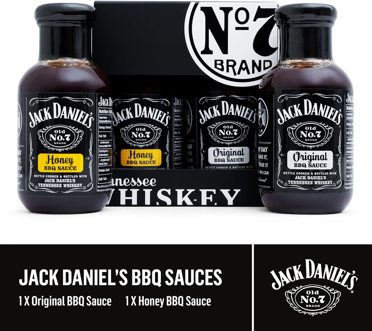 Jack Daniels BBQ Sauce Gift Set, 1X Honey, 1X Original BBQ Sauce Tennessee Whiskey, Jack Daniels Gifts for Men - Barbecue Food Gifts for Boyfriend, Dad and Mens Gift for Birthday, Stocking, Christmas