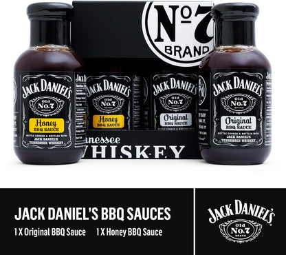 Jack Daniels BBQ Sauce Gift Set, 1X Honey, 1X Original BBQ Sauce Tennessee Whiskey, Jack Daniels Gifts for Men - Barbecue Food Gifts for Boyfriend, Dad and Mens Gift for Birthday, Stocking, Christmas