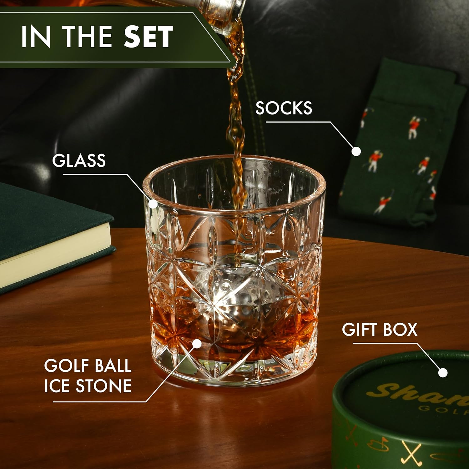- Golf Socks on the Rocks - Socks, Whiskey Glass & Golf Ball Ice Stone Set - Golf Gift Set for Men - Size 8-13
