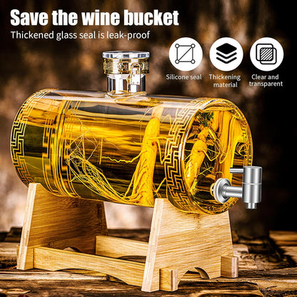 Glass Barrel Dispenser with Tap, Whiskey Decanter Set 5L Whiskey Barrel Whiskey Decanter Drink Dispenser for Wine for Scotch Bourbon Vodka Rum and Liquor Party Drink (A)