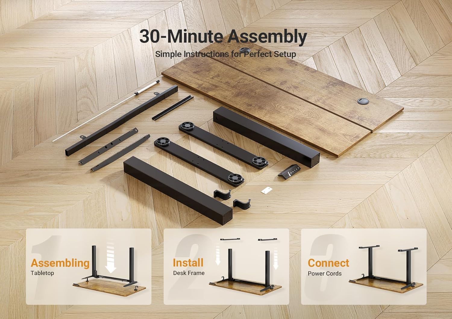 Electric Standing Desk Adjustable Height, 120X60Cm, Sit Stand with Splice Board for Home Office Computer Workstation, Black Frame/Rustic Brown Top