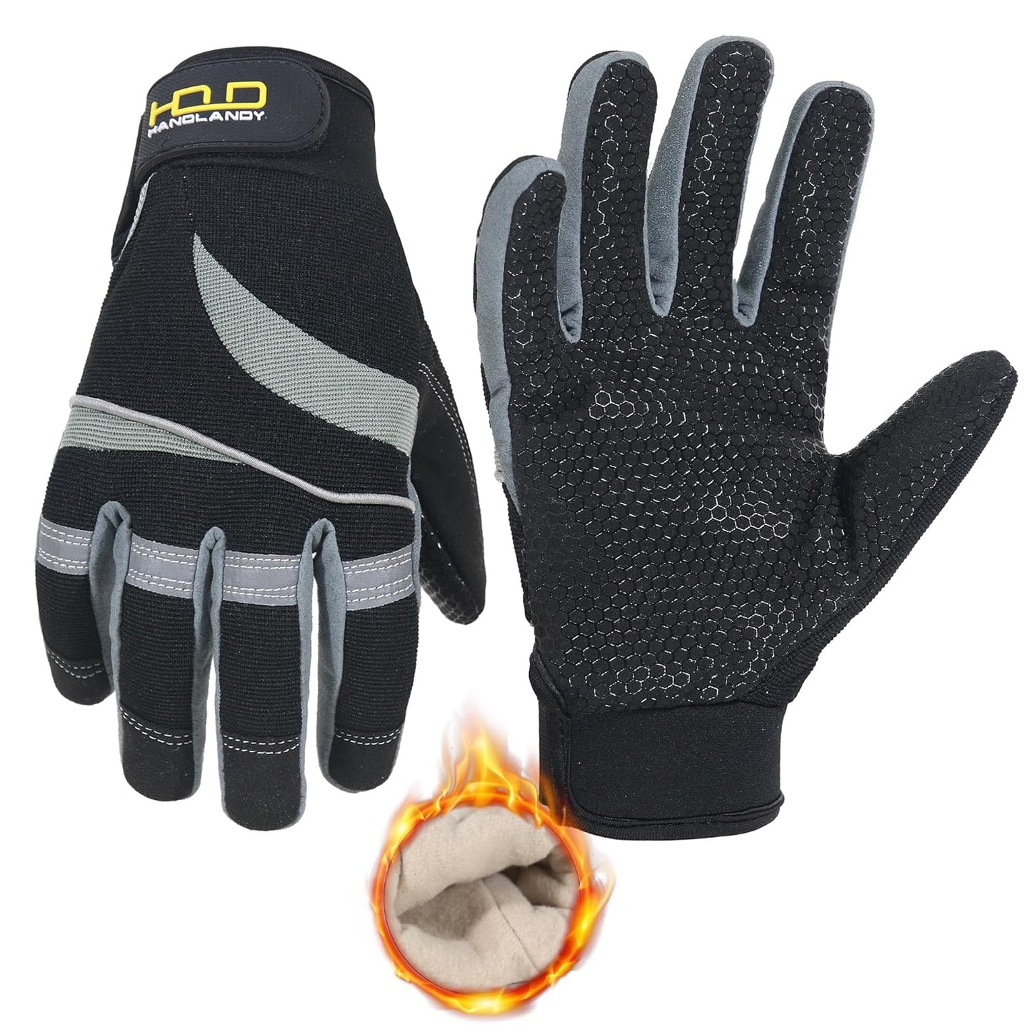 Thermal Winter Work Gloves, Padded Safety Working Gloves, Cold Weather Mechanic Freezer Warehouse Construction Gloves (Grey-Grip, M)