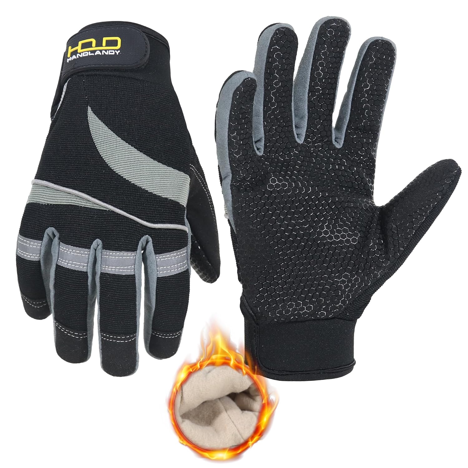 Thermal Winter Work Gloves, Padded Safety Working Gloves, Cold Weather Mechanic Freezer Warehouse Construction Gloves (Grey-Grip, M)
