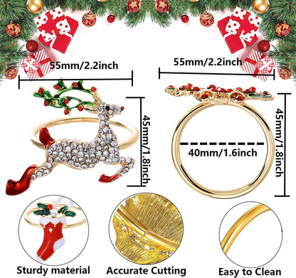 Gold Christmas Napkin Rings Set of 12,XMAS Napkin Rings Holder Christmas Napkin Buckle for Holiday Thanksgiving Party Dinner Table Decoration