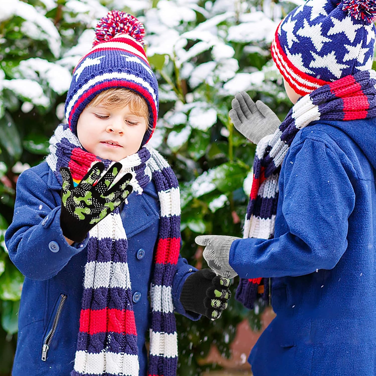 6 Pairs Magic Gloves - Winter Knitted Full Finger Stretch Warm Gloves for 3~15 Year Old Kids Girls Boys