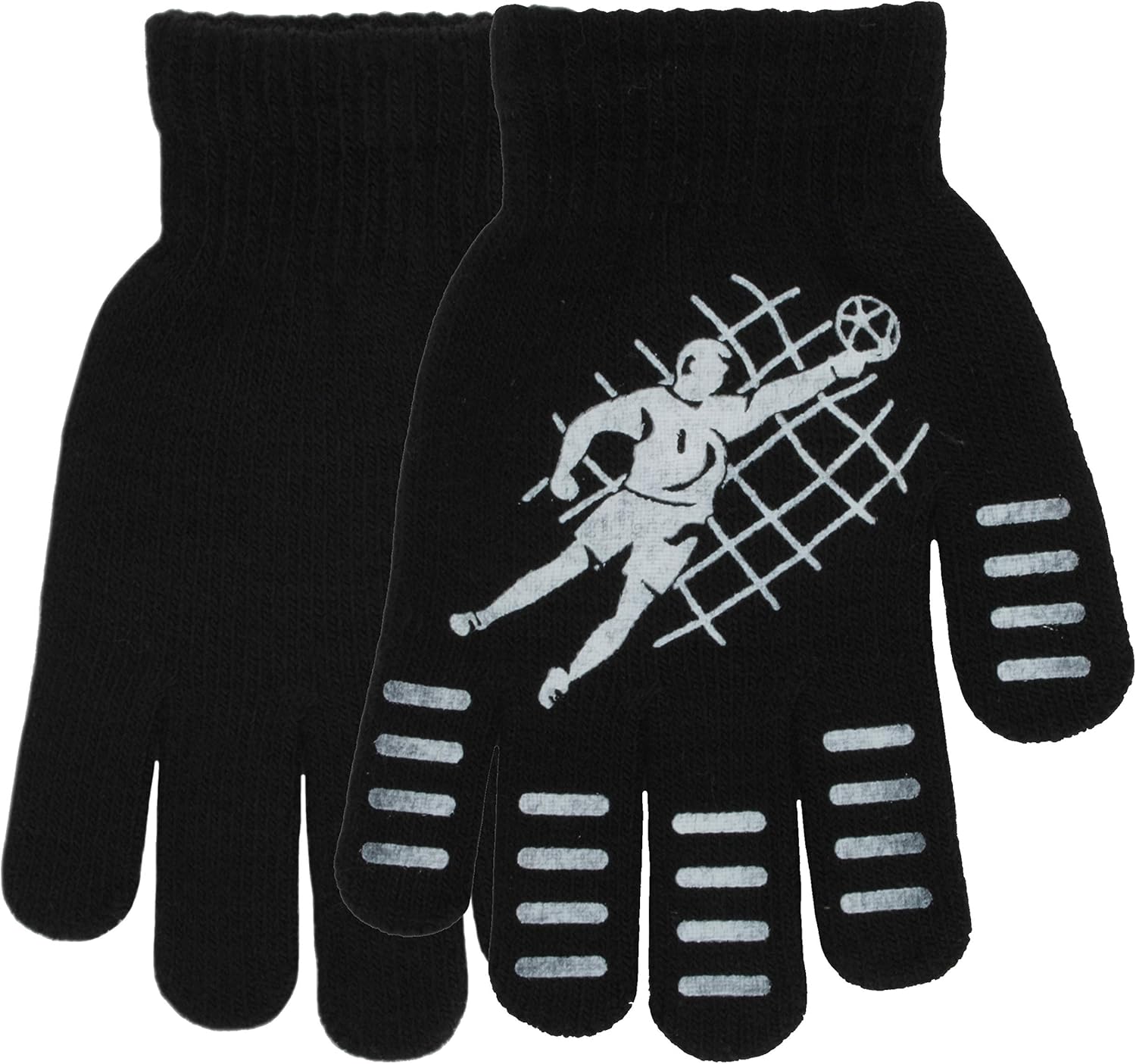 3 Pairs Boys Gripper Magic Gloves Football Designs, 3 Pairs, Black
