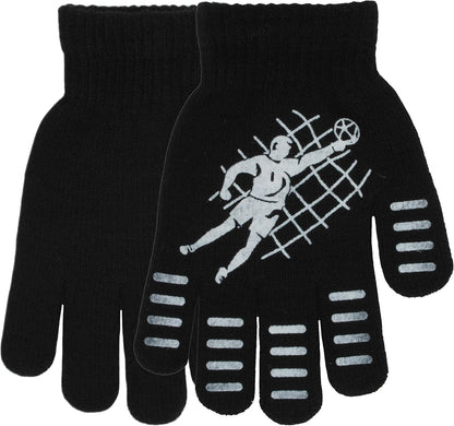 3 Pairs Boys Gripper Magic Gloves Football Designs, 3 Pairs, Black