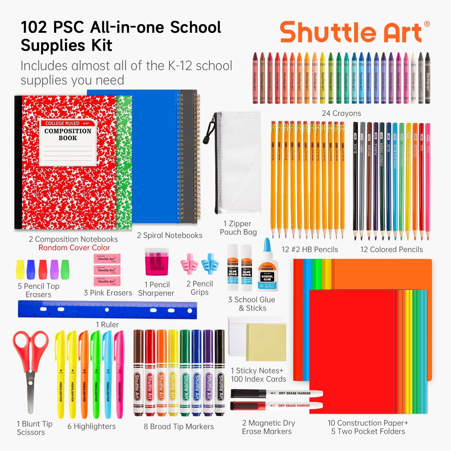 102 PCS Back to School Stationery Supplies Set, Student & Teacher Study Essentials for Secondary School, University, School & Office Stationary Kit Including Pens, Markers, Notebooks Etc