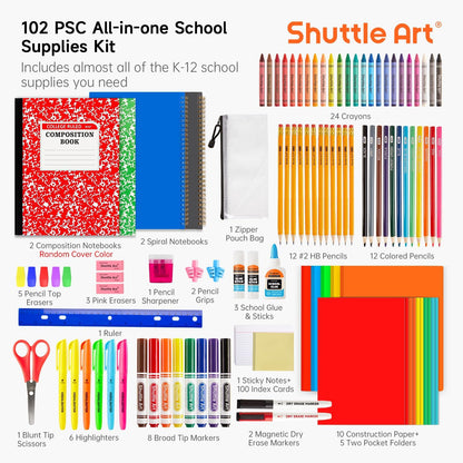 102 PCS Back to School Stationery Supplies Set, Student & Teacher Study Essentials for Secondary School, University, School & Office Stationary Kit Including Pens, Markers, Notebooks Etc