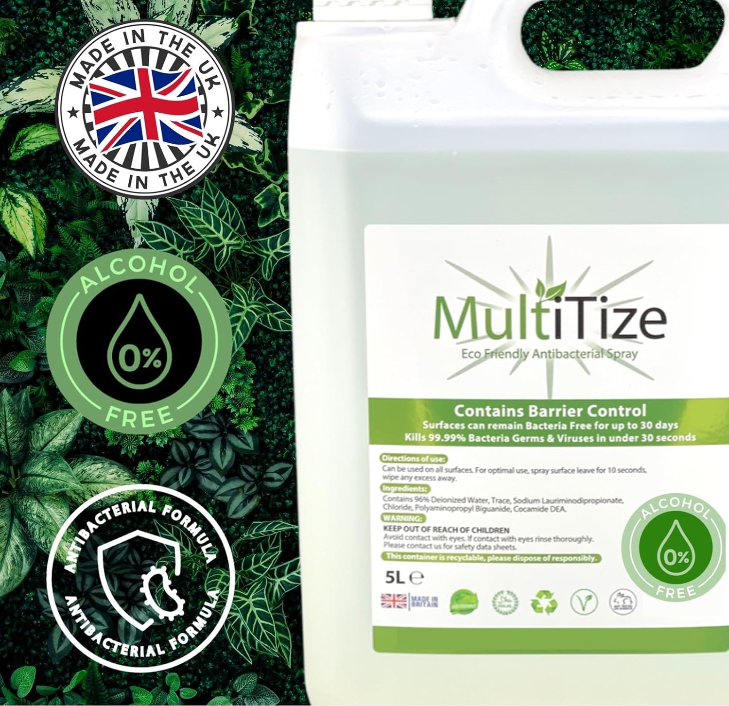 'Multitize Eco, Multi Purpose Antibacterial Cleaner (5 Litres + Spray Bottle) Multitize Eco, Multi Surface Antibacterial Spray (5 Litres (Pack of 1) + Spray Bottle)