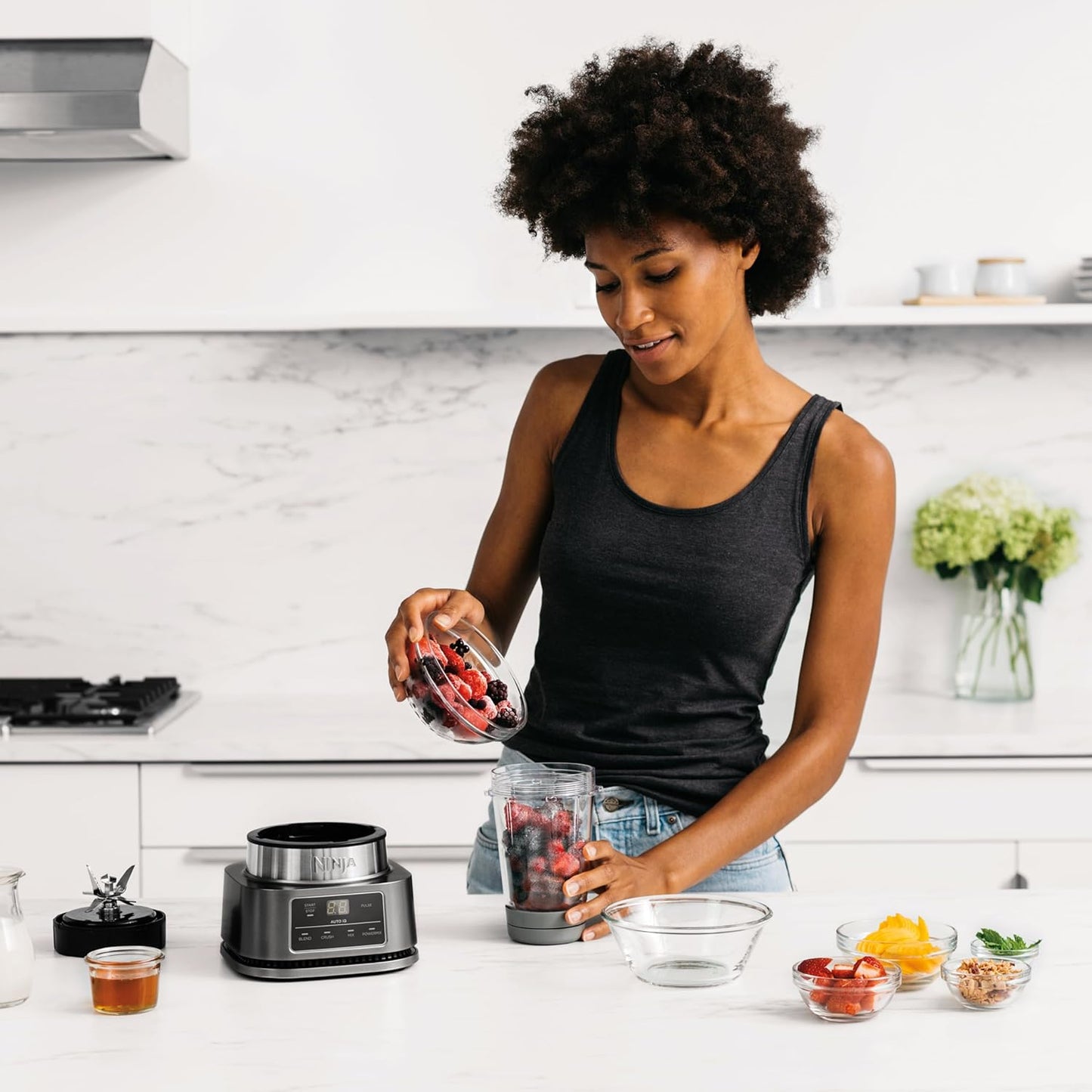Foodi Power Nutri Blender 2-In-1, Blend Smoothie Bowls, Thick Spreads & Frozen Drinks, Automatic Programs, 700Ml Cup & 400Ml Bowl with with Power Paddle, 1100W, Silver CB100UK
