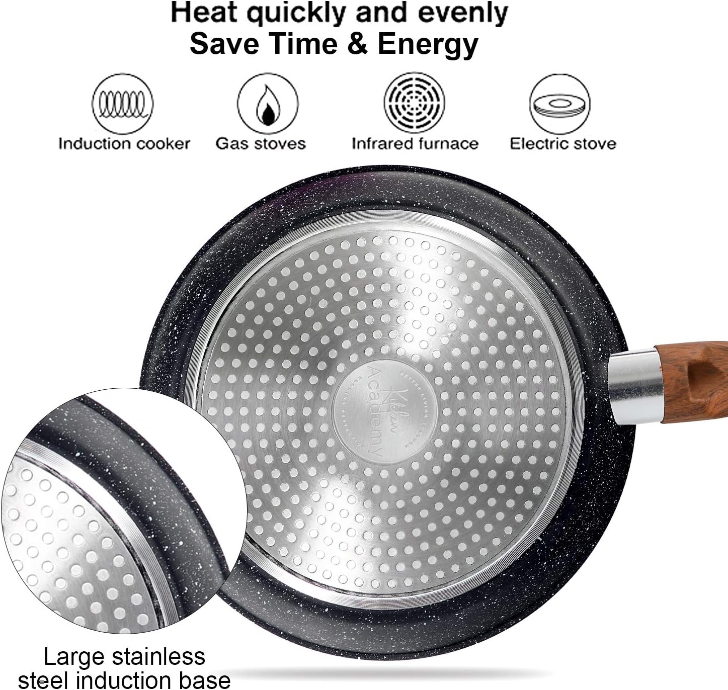 Induction Hob Pans Set - 12 Pieces Black Granite Kitchen Cookware Set，Pots and Pans Set Non Stick