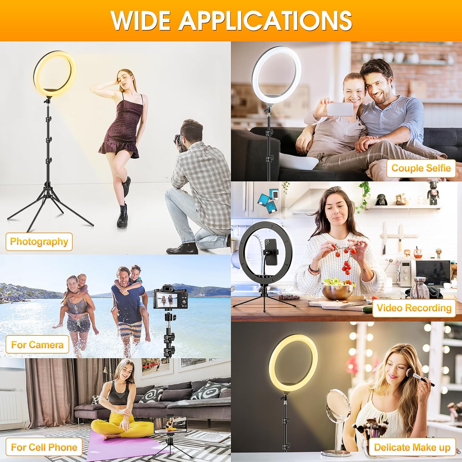11.5'' Ring Light with Tripod Stand & Phone Holder Tall,  LED Professional Selfie Circle Ringlight with Remote for Makeup Youtube, Floor/Desk USB Halo Lamp with 40 RGB Modes 13 Brightness