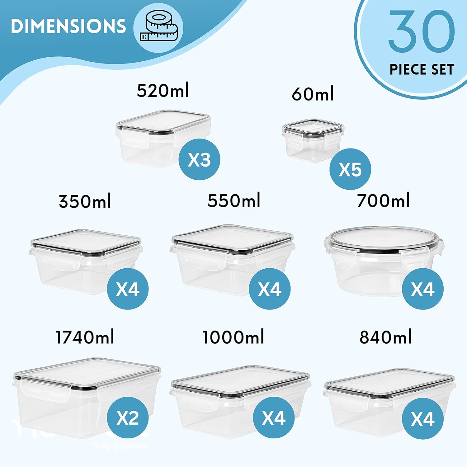 Nuovva Airtight Food Storage Containers Set - 60Pcs Plastic Containers with Lids for Pantry & Kitchen - Leak Proof Meal Prep Sets (30 Containers + 30 Lids)
