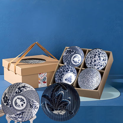 Japanese Style Ceramic Plates and Bowls Set, Rice Bowl with Gift Box Bowls Set of 6, Porcelain Serving Bowl for Rice, Soup, Dessert, Snack, 10Oz/250Ml, Soy Sauce Dish 8Inch, Dishwasher Safe Sets