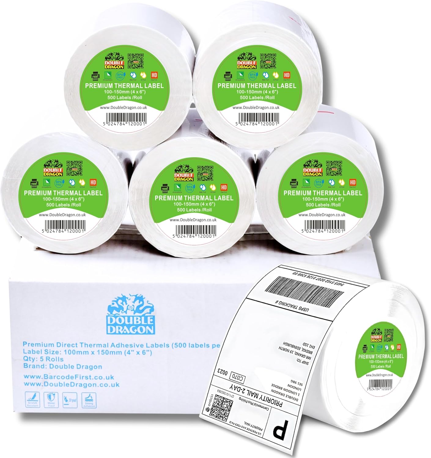 100 X 150 Mm (4" X 6") Premium Coated Self-Adhesive Direct Thermal Label for Zebra, MUNBYN Printers [1 Roll - 500 Label]