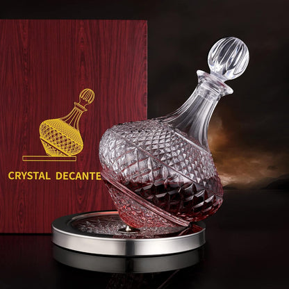 Spinning Wine Decanter with Lid, Unique Crystal Glass Wine Decanter +Luxury Gift Box, Decanter for Wine,Men/Women'S Good Gift on Special Day -55 Oz