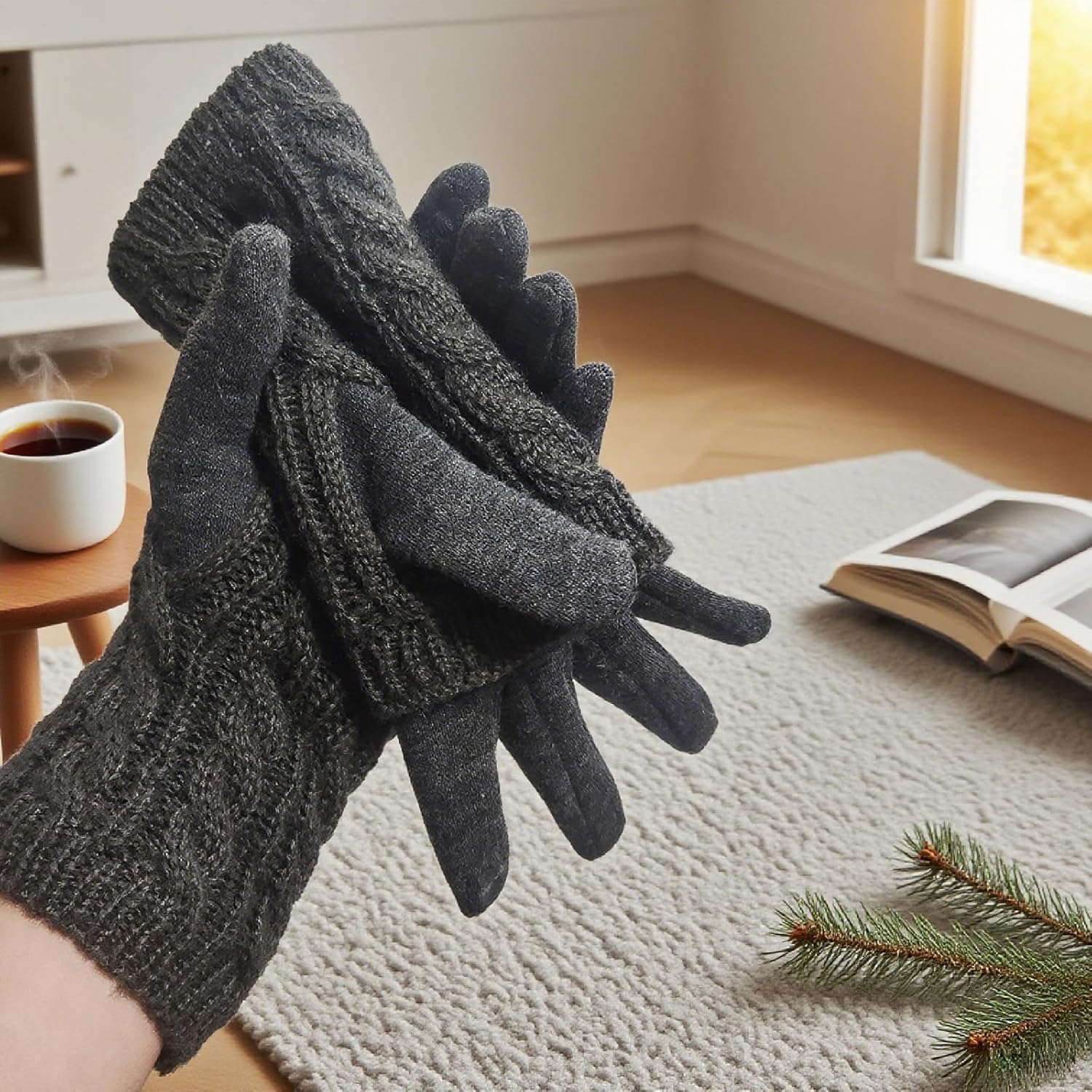 Winter Gloves for Women, Knitted Thermal Warm Touchscreen Windproof Gloves, Fleece Lined for Running Cycling Skiing Outdoor Sports
