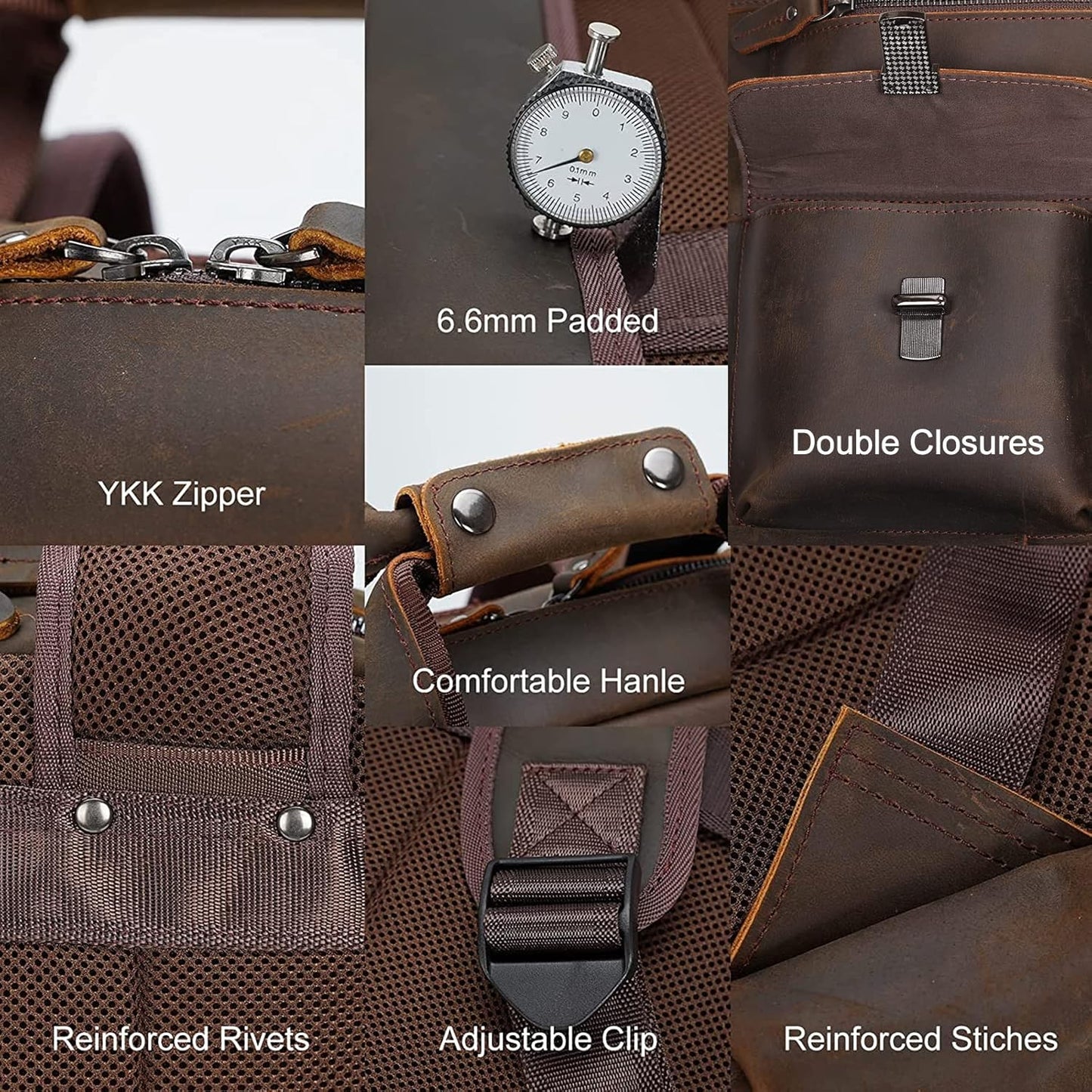 Vintage Leather Backpack for Men Travel Rucksack with Multi Pockets 15.6" Laptop Bag Casual Daypack, Brown